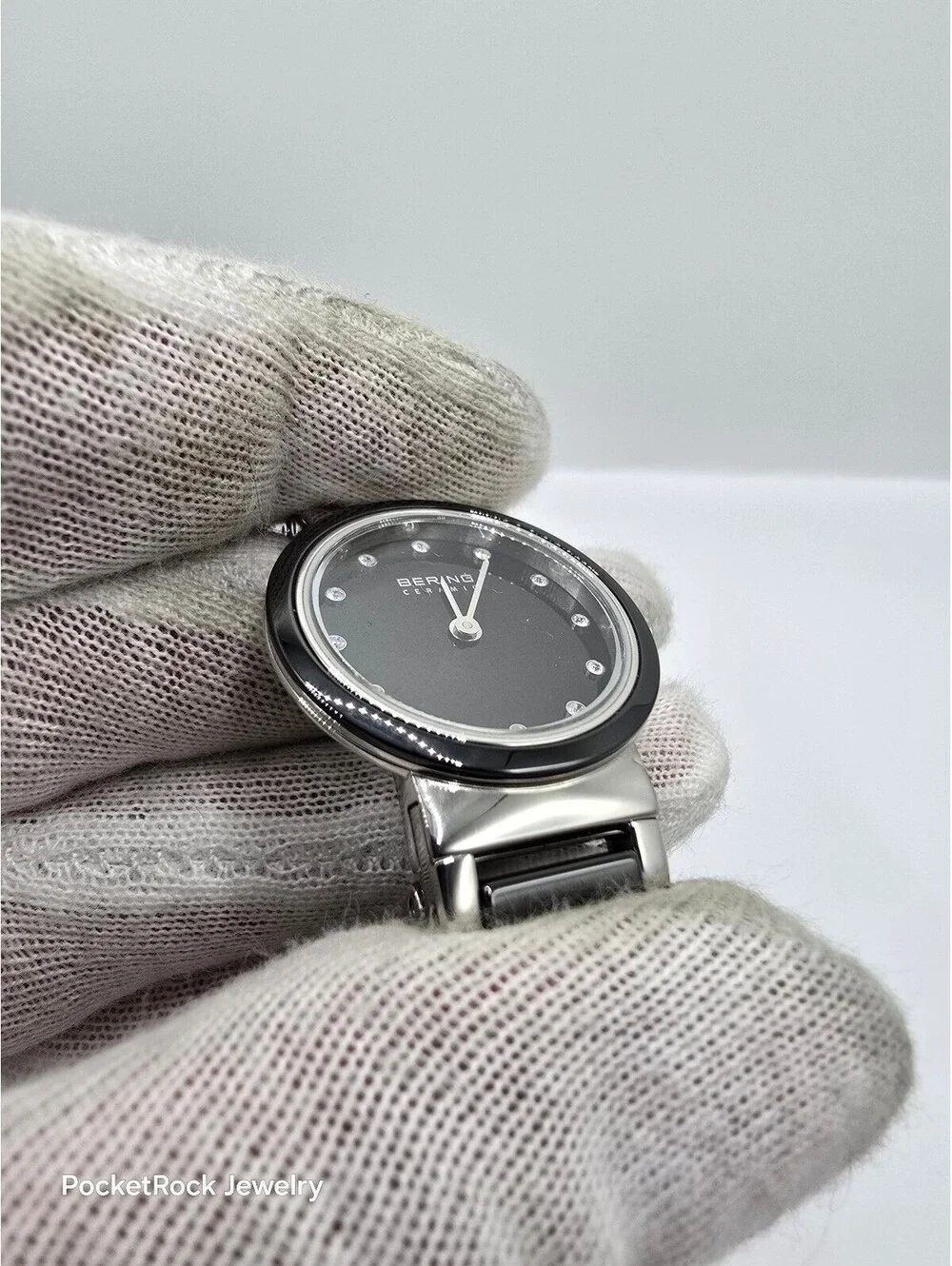 BERING Women’s Quartz Analog Black Dial Diamond Markers Ceramic Bracelet 50m